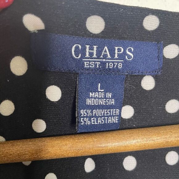 Chaps Ralph Lauren Women’s Front Black White Polka Dot Short Sleeve Size L - Picture 5 of 7